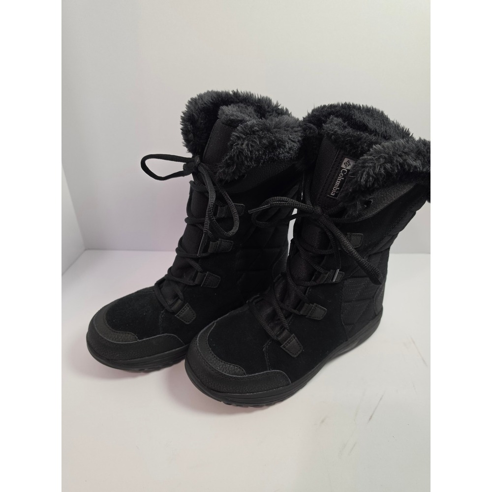 Columbia Minx Mid III Waterproof Winter Boots Black Faux Fur Womens 9